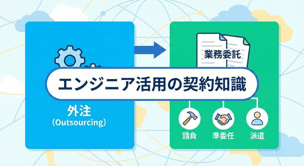 エンジニア外注と業務委託の仕組み図解：請負・準委任・派遣の違い