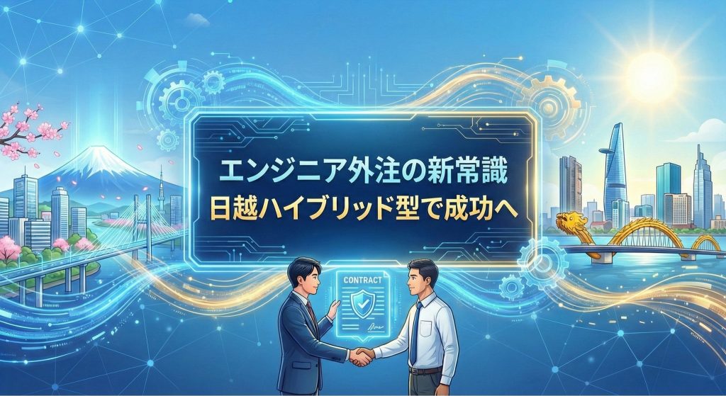 Workstationが提供する日越ハイブリッド型エンジニア外注の概念図。日本人による管理とベトナムのエンジニアリソースの連携パートナーシップ。