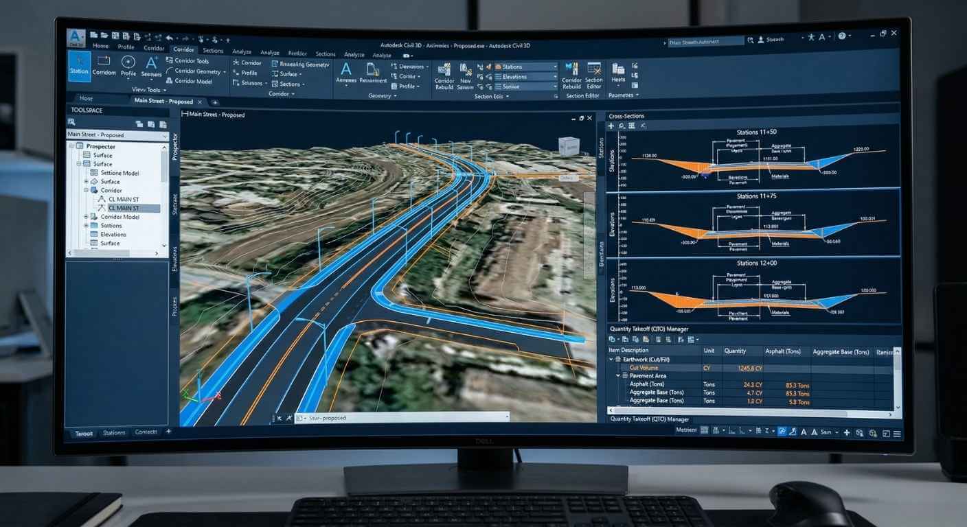 Civil 3Dを使用して平面線形から縦断図・横断図を自動生成する技術プロセス