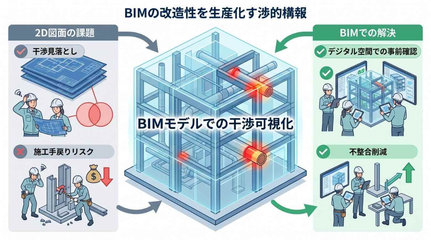BIMモデルを活用した干渉チェックと建設DXの生産性向上