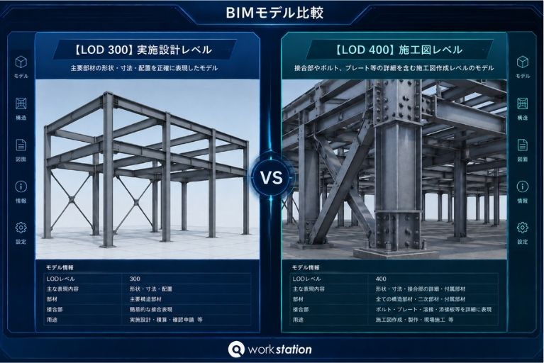 LOD詳細度の比較(LOD300/400) - 株式会社ワークステーション LOD300とLOD400のBIMモデリング詳細度の比較