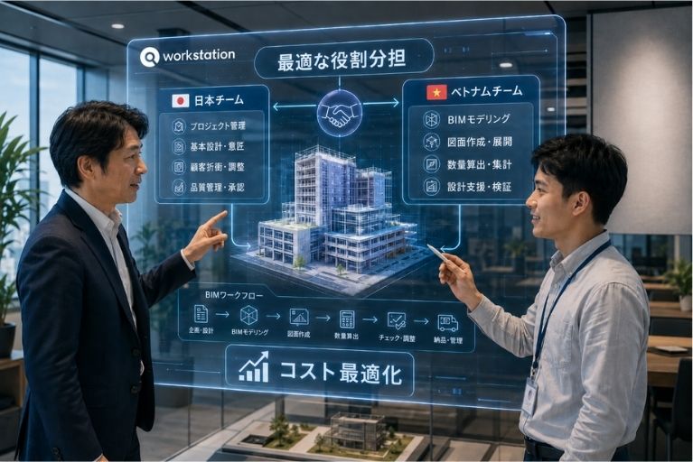 日越チームのBIM連携ワークフロー - 株式会社ワークステーション 日本とベトナムのチームによる効果的なBIM外注ワークフロー